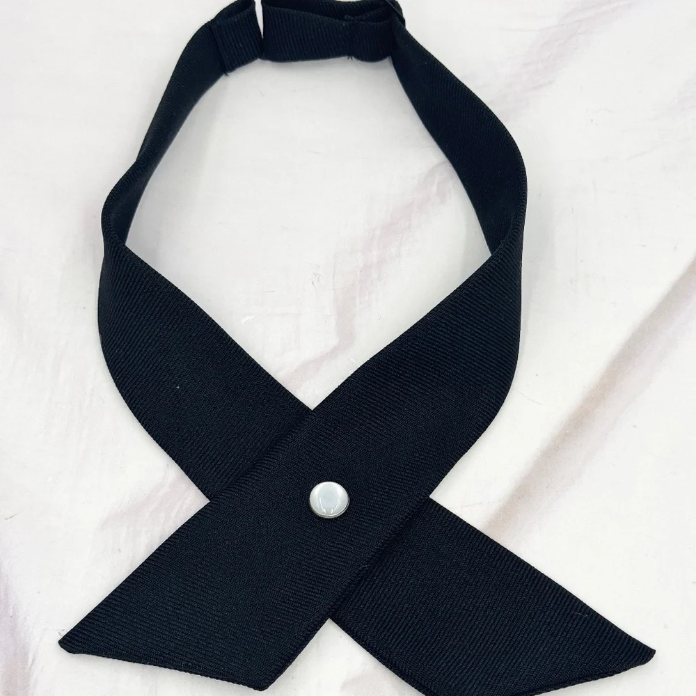 Black Criss-Cross Bow Tie for Uniform Adjustable Neck tie Pearl button snap